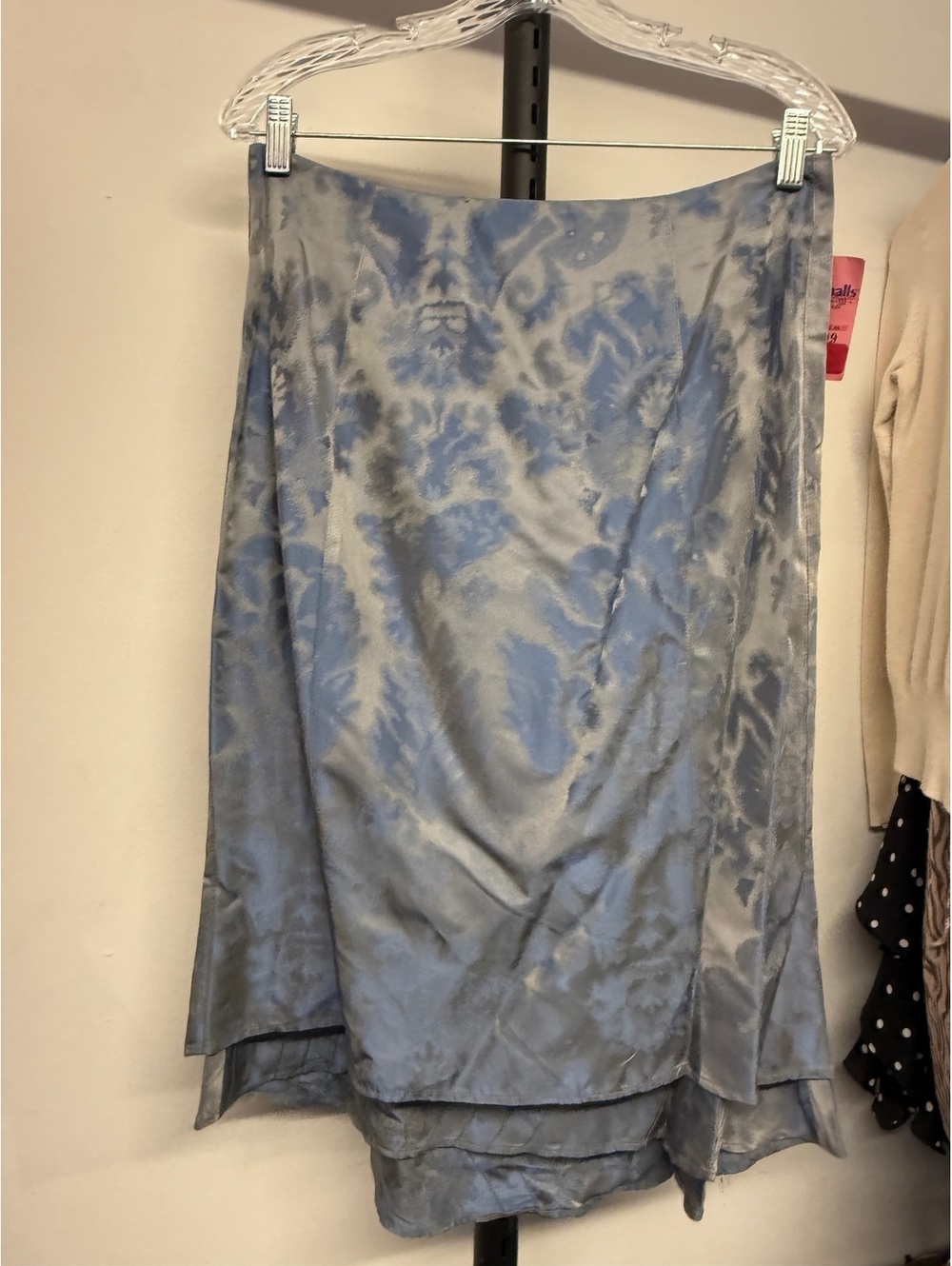Vintage Adolfo Dominguez Blue Floral Jacquard Silk-Blend Midi Skirt 44